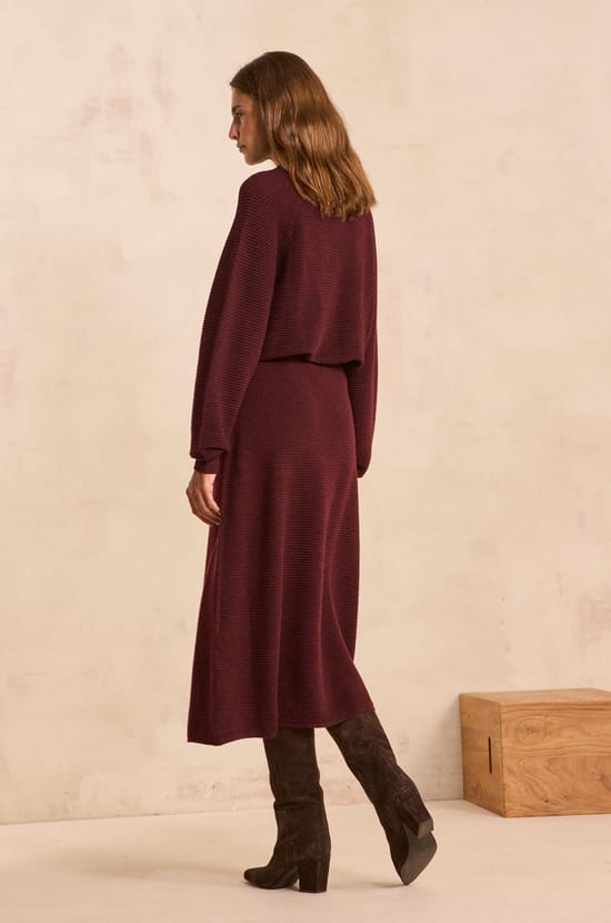 Burgundy dancing skirt in mixed wool VERA;${refinementColor}