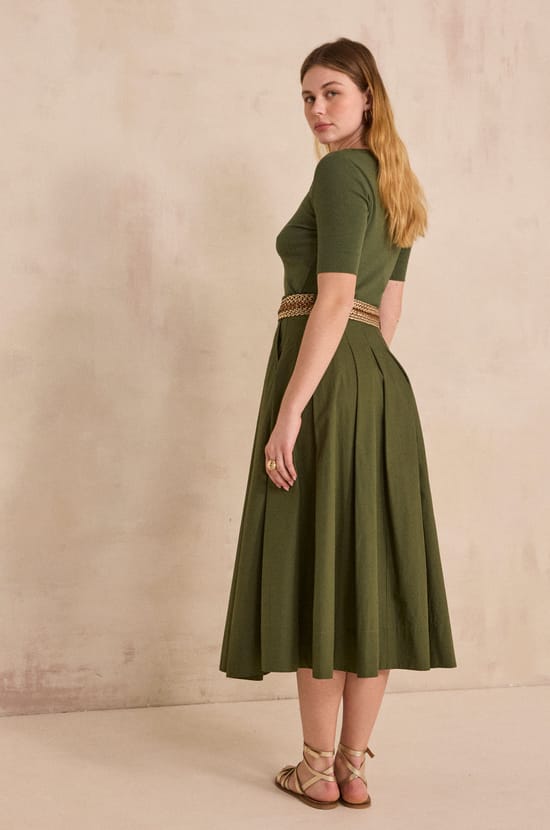 OLIVE cotton A-line skirt;${refinementColor}