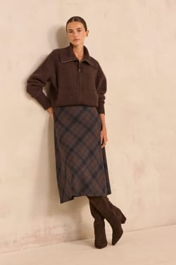 Flowy checkered cotton blend skirt VICKY;${refinementColor}
