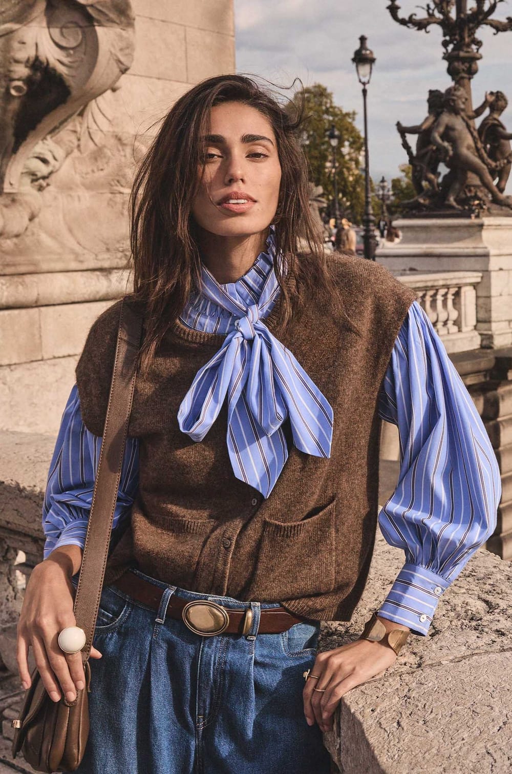 Striped blouse with lavalli&egrave;re collar MORGANE;${refinementColor}