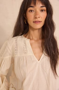 Embroidered cream cotton blouse MADELEINE;${refinementColor}