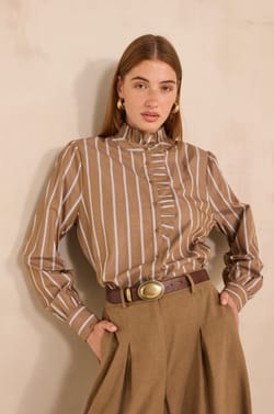 Striped long-sleeved cotton blouse SALIA;${refinementColor}