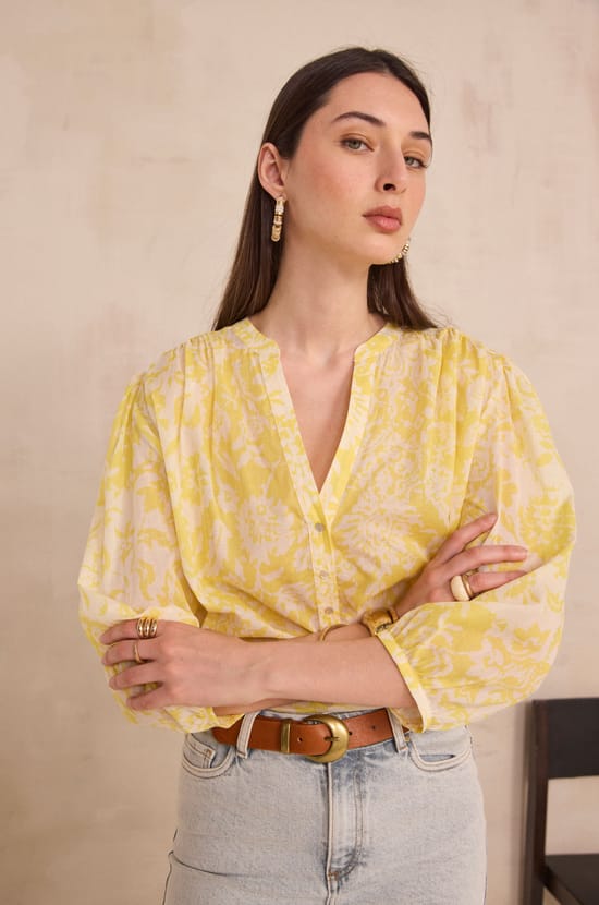 Printed long sleeve cotton blouse DEVONA;${refinementColor}