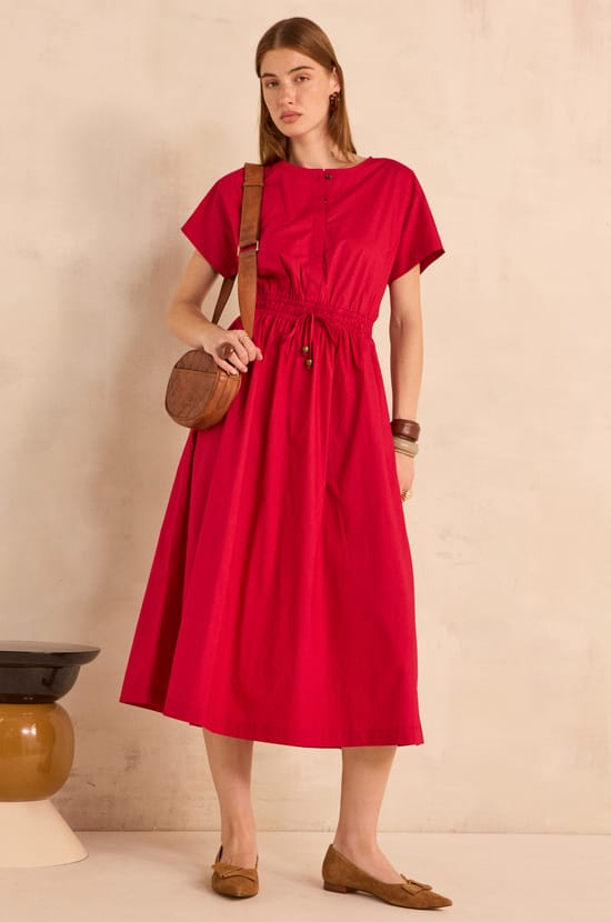Sleeveless A-line cotton dress PURE;${refinementColor}
