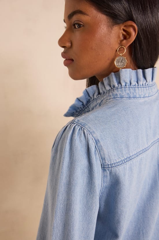 Straight denim dress with long sleeves in cotton BLAKE;${refinementColor}