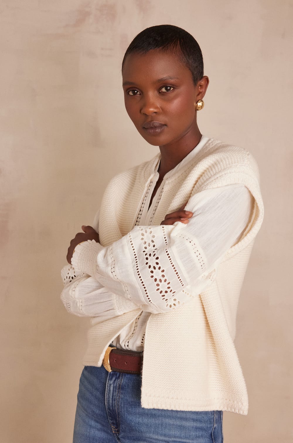 SONNY sleeveless cardigan in cotton;${refinementColor}