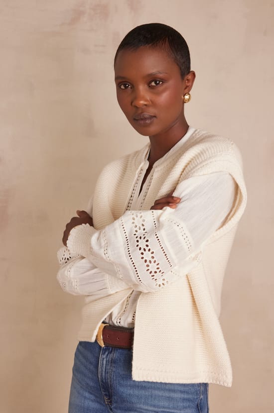 SONNY sleeveless cardigan in cotton;${refinementColor}
