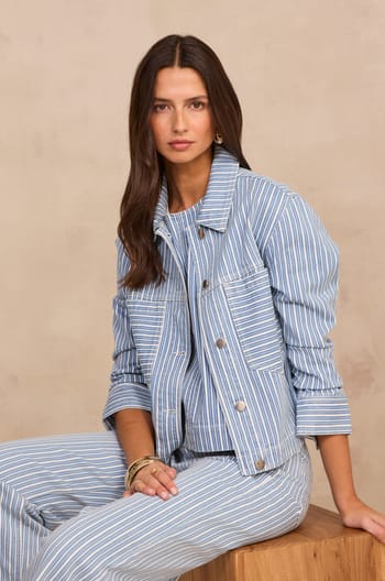 Striped long-sleeve blended cotton jacket CARLA;${refinementColor}