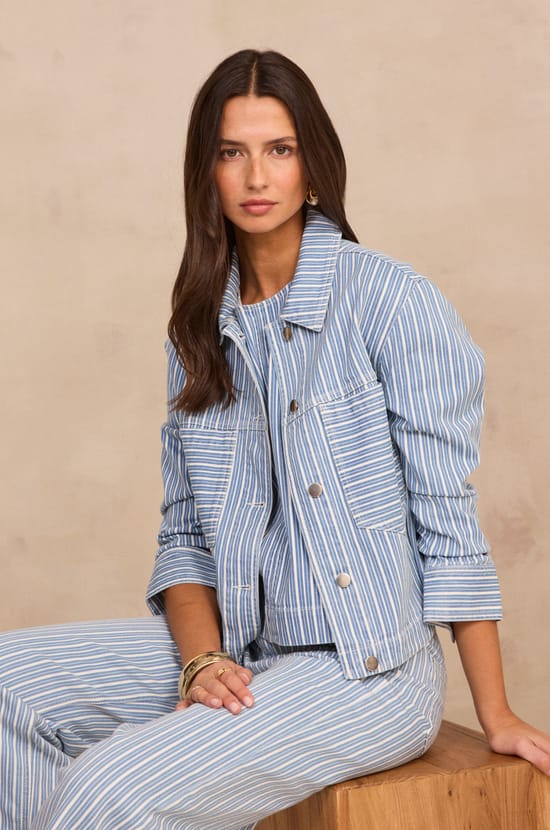 Striped long-sleeve blended cotton jacket CARLA;${refinementColor}