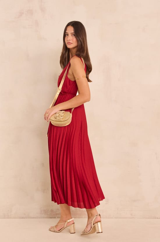 Sleeveless pleated dress FEATHER;${refinementColor}