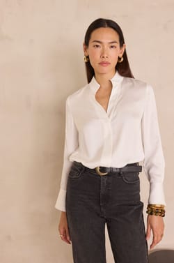 V-neck satin Shirt BASILE;${refinementColor}
