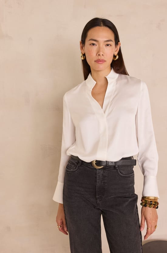 V-neck satin Shirt BASILE;${refinementColor}