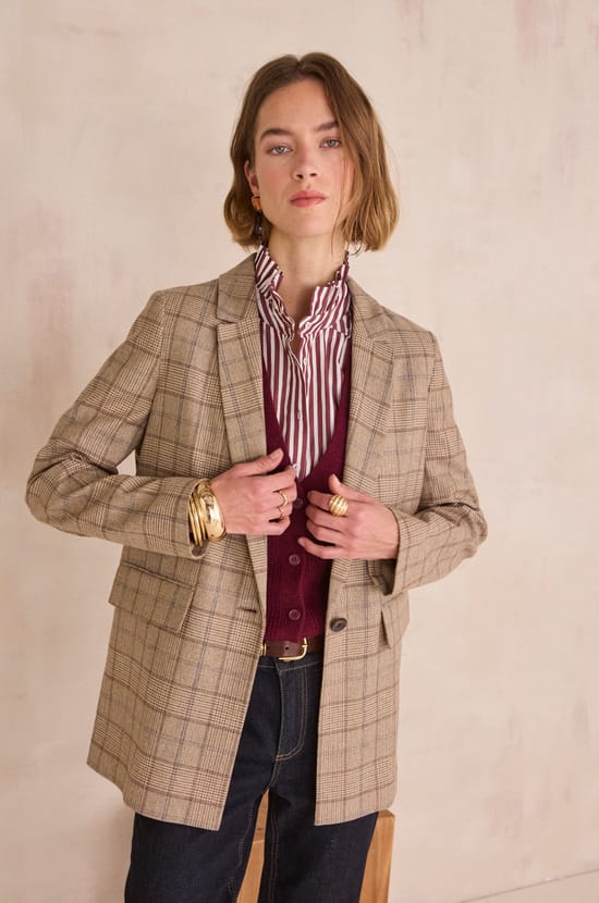 NELIA Prince of Wales check suit jacket;${refinementColor}