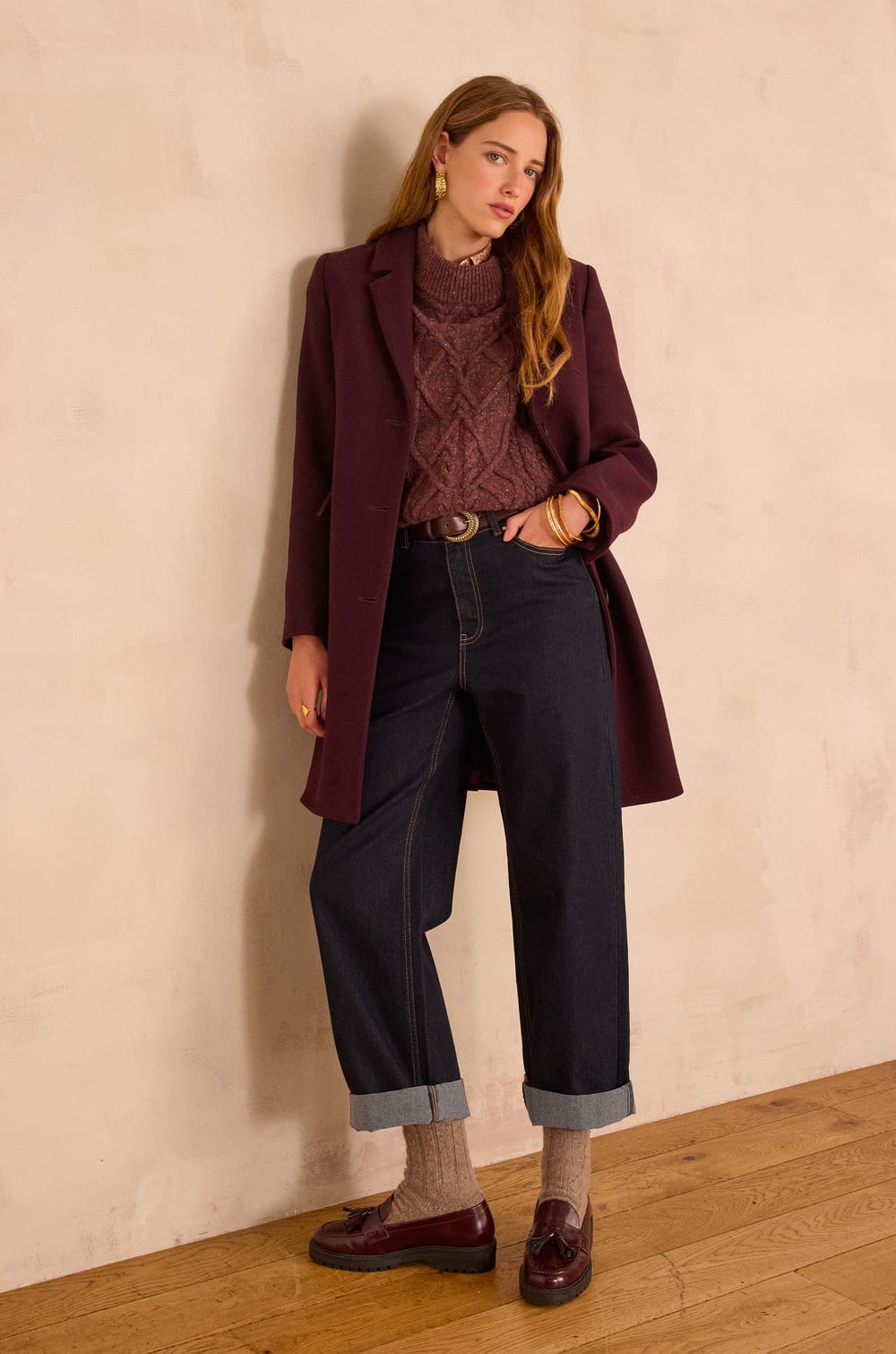 ANABELLE mid-length coat in wool;${refinementColor}