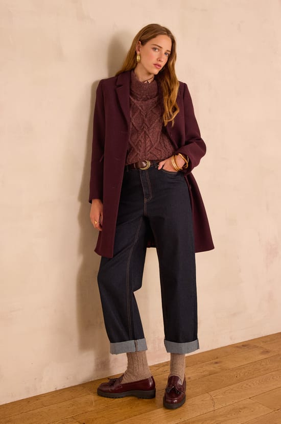 ANABELLE mid-length coat in wool;${refinementColor}