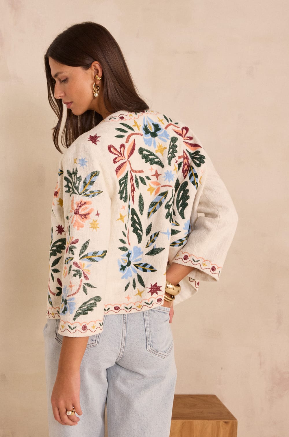 Embroidered long sleeve cotton jacket VOLTIGE;${refinementColor}