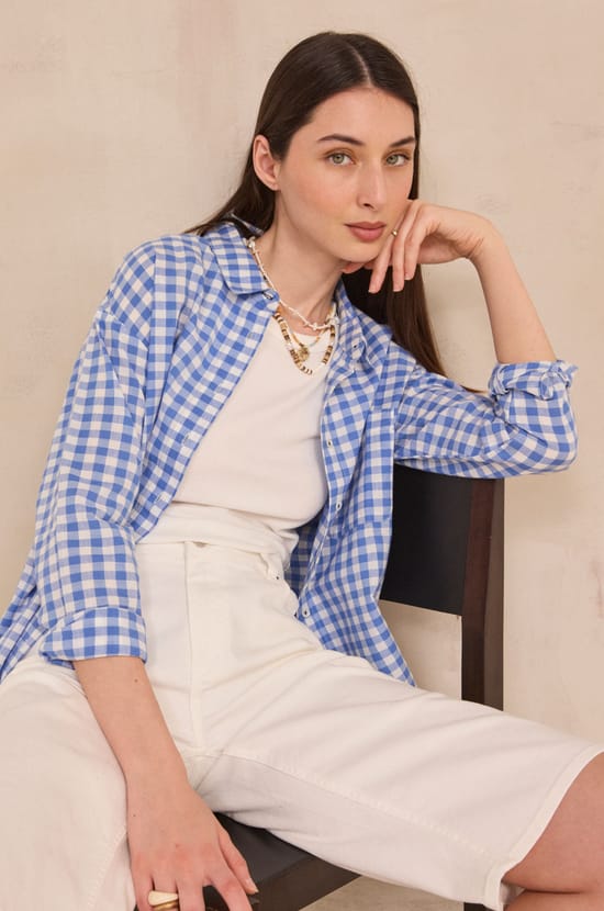 Long sleeve checkered cotton shirt MARILOU;${refinementColor}