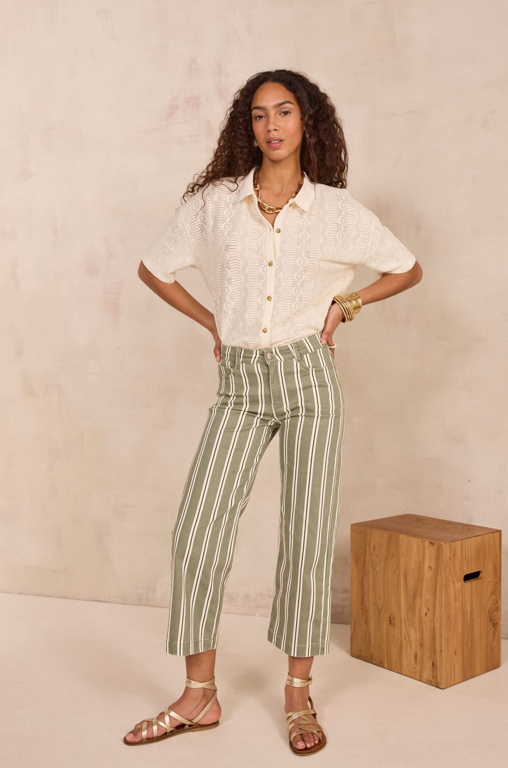 ROSE striped cropped wide-leg pants;${refinementColor}