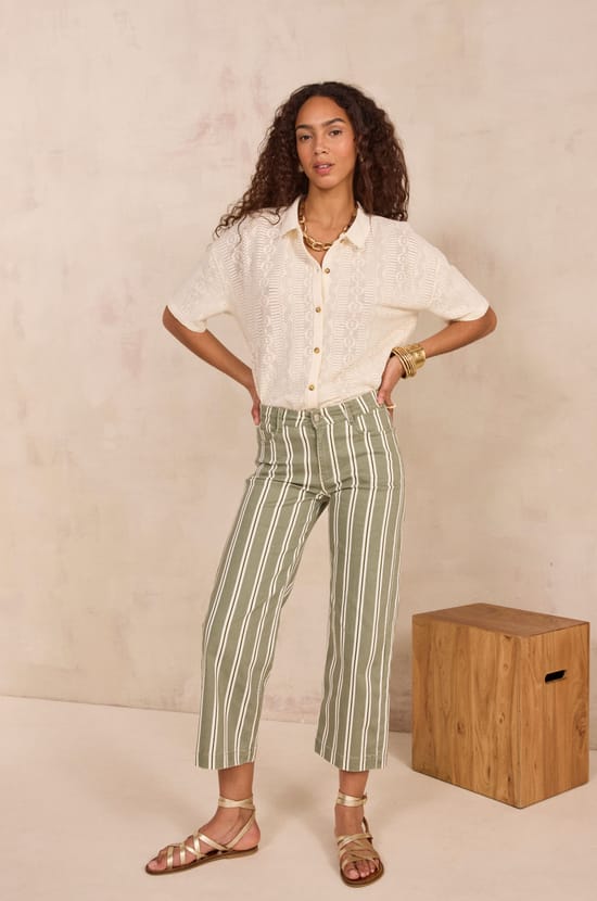 ROSE striped cropped wide-leg pants;${refinementColor}
