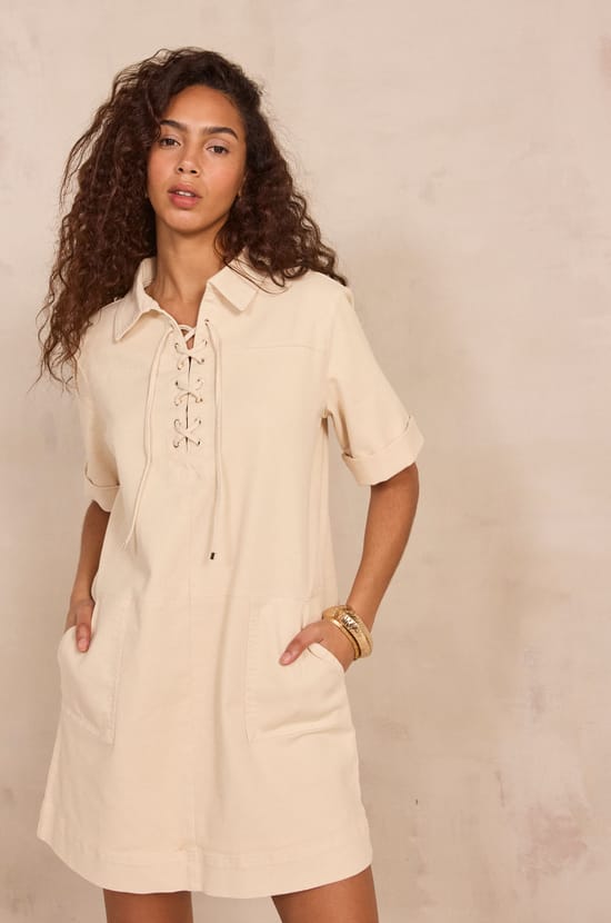 Short straight dress in mixed cotton WHITE;${refinementColor}