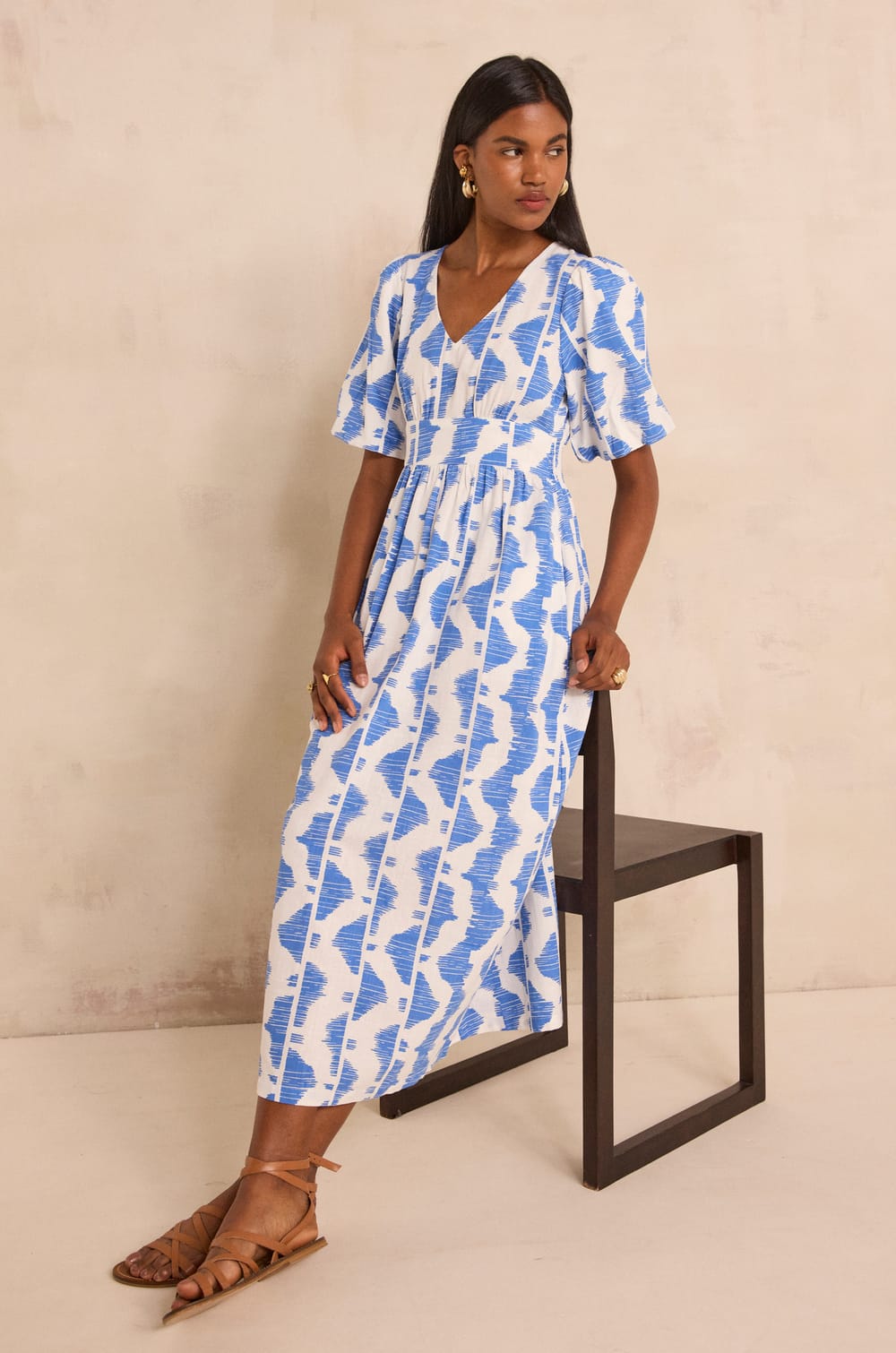 Robe trap&egrave;ze imprim&eacute;e en coton POLLYNA;${refinementColor}