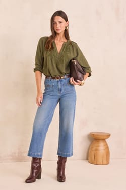 Blouse with floral embroidery in 100% cotton DELICATE;${refinementColor}