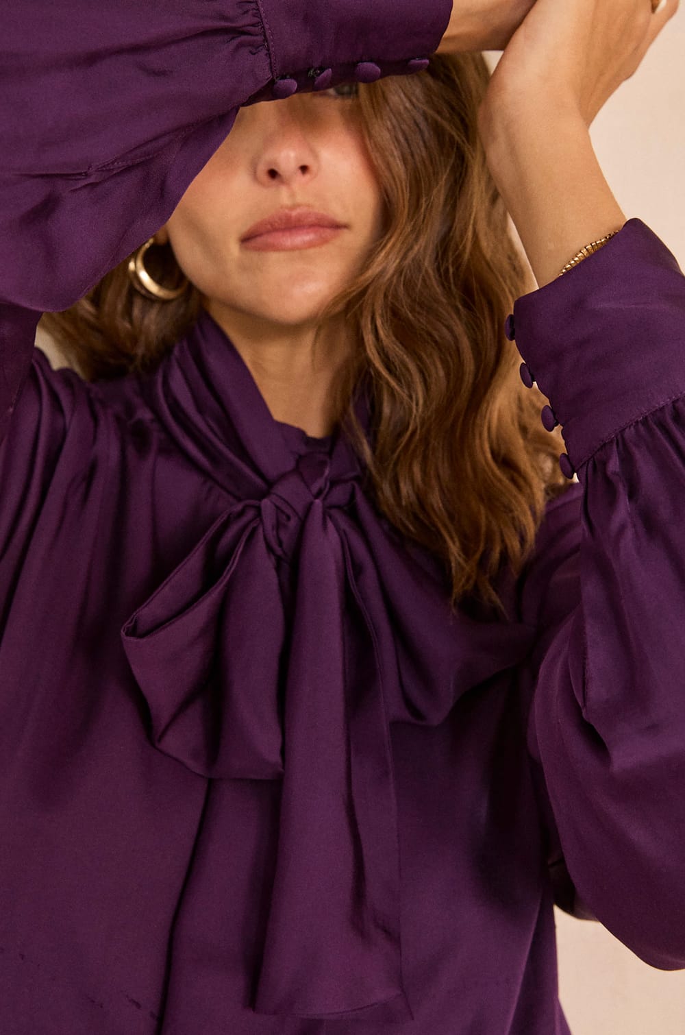 Fluid crepe blouse with tie SPIRIT;${refinementColor}