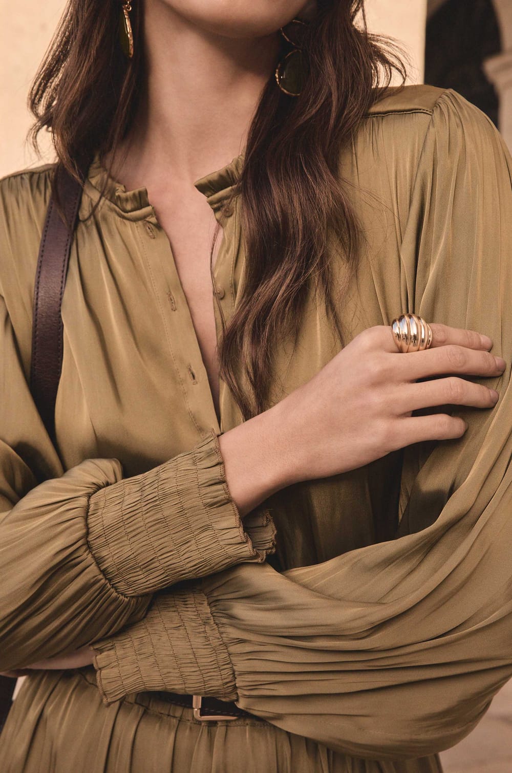 Satin blouse with puff sleeves DEESSE;${refinementColor}