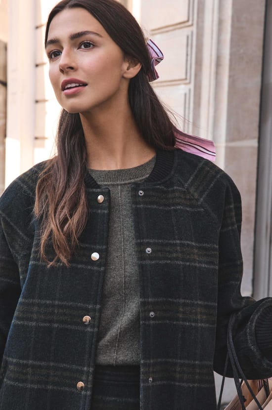 Bomber KIM de lana a cuadros;${refinementColor}