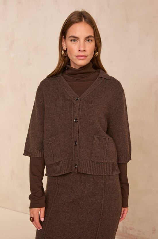 Chocolate 3/4 sleeve wool vest by ALDO;${refinementColor}