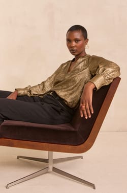 Metallic blouse with Tunisian collar MARIO;${refinementColor}