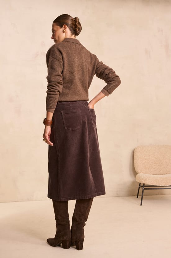VAYA cotton blend velvet midi skirt;${refinementColor}