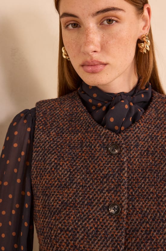 Sleeveless tweed vest in blended wool PHARELL;${refinementColor}