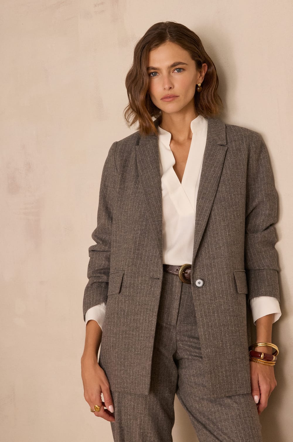 NELIA striped wool jacket;${refinementColor}