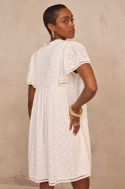 Short-sleeved embroidered dress BEIGE;${refinementColor}