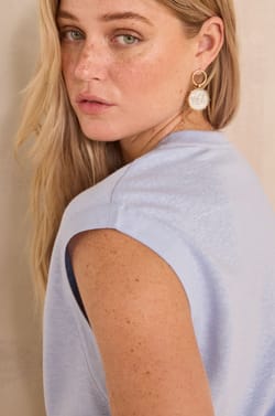 Sleeveless linen blend T-shirt LYNA;${refinementColor}