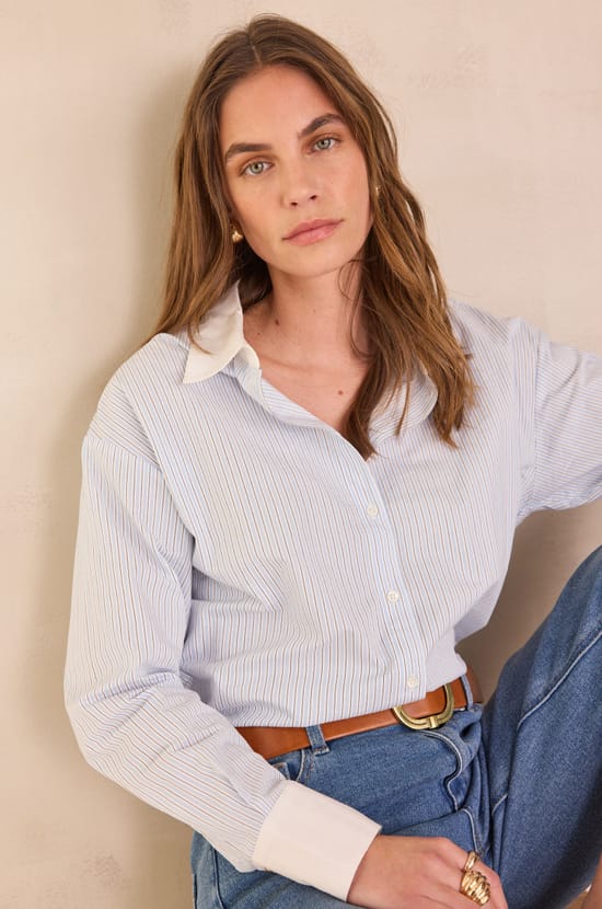 100% cotton striped shirt DESERT;${refinementColor}