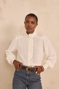Cream long-sleeve cotton blouse MANGUE;${refinementColor}