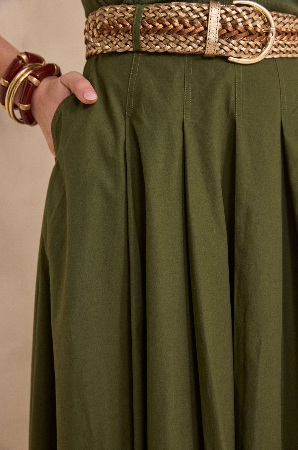 OLIVE cotton A-line skirt;${refinementColor}