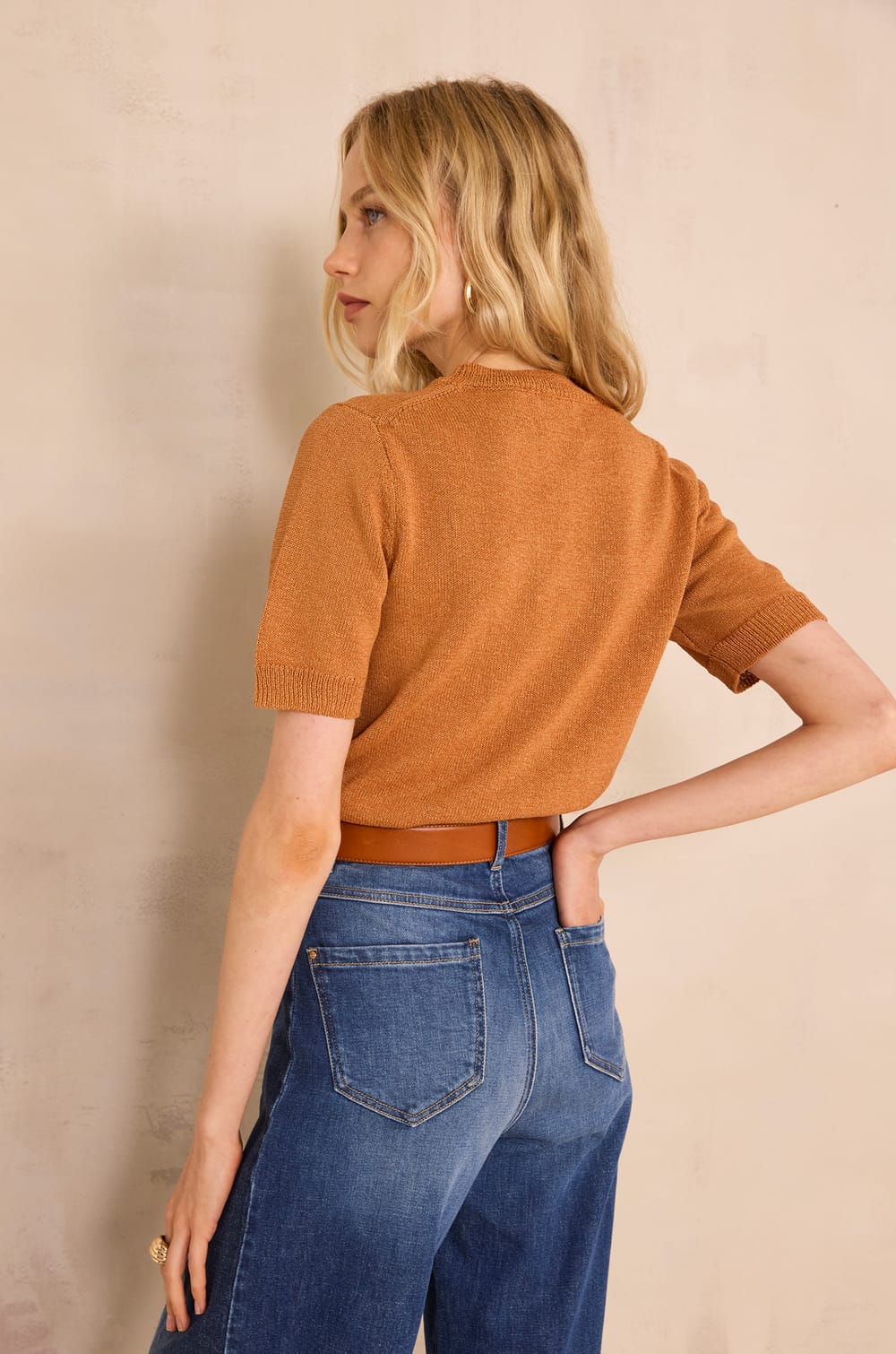 Short sleeve cotton blend AMANDA sweater;${refinementColor}