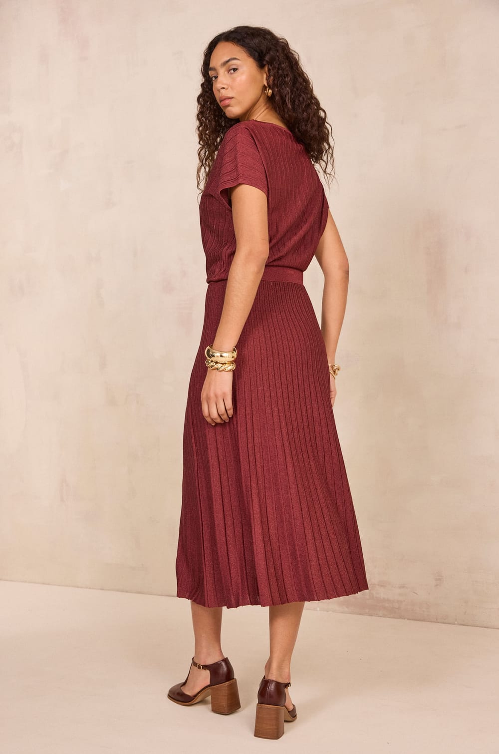 Pleated sequin mesh skirt OLYMPE;${refinementColor}