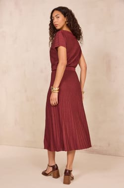 Pleated sequin mesh skirt OLYMPE;${refinementColor}