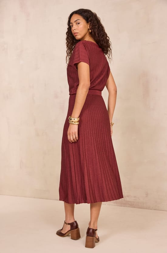 Pleated sequin mesh skirt OLYMPE;${refinementColor}