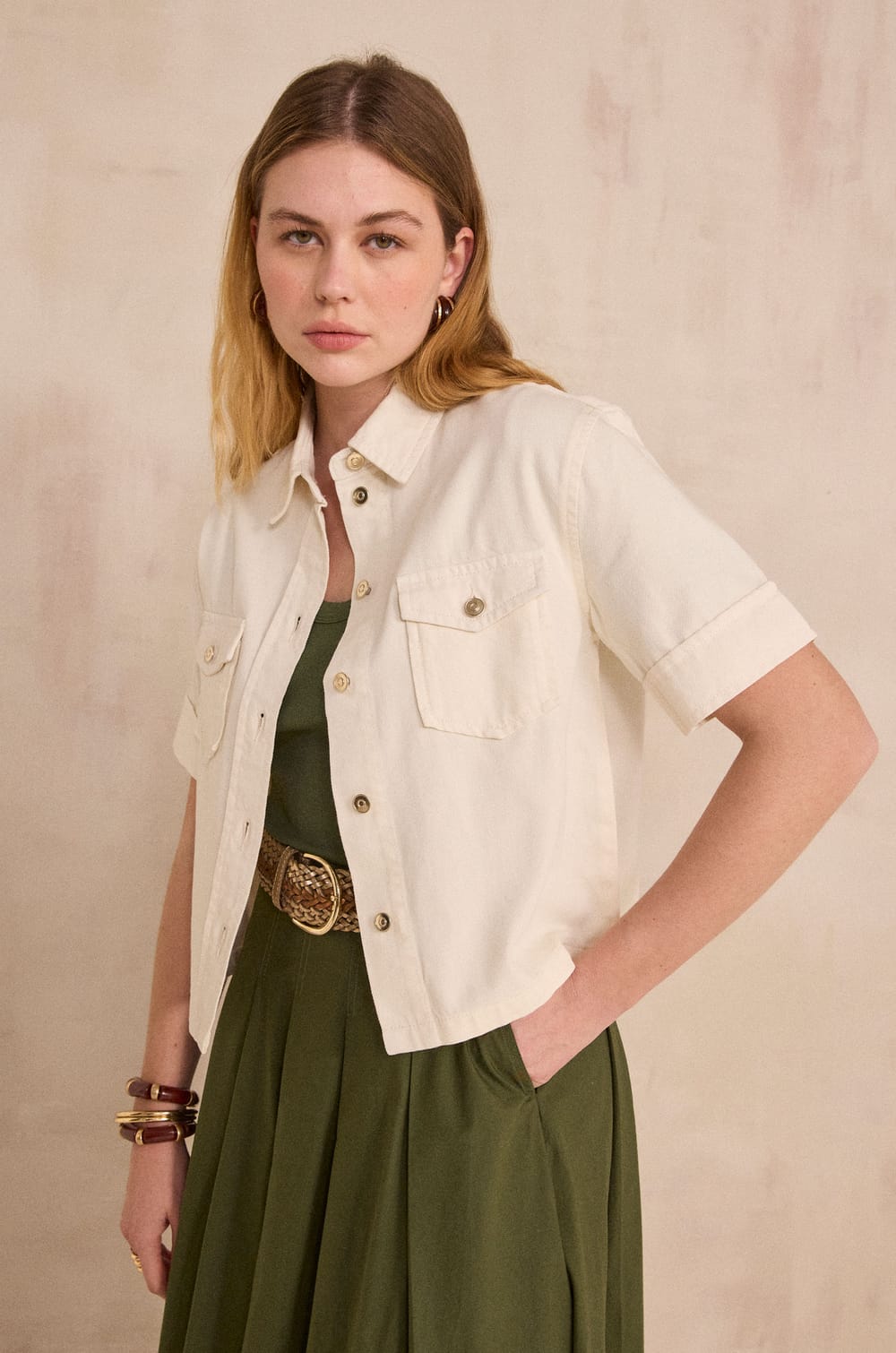 DIEGO short sleeve denim shirt;${refinementColor}