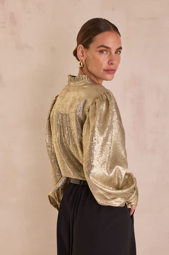 Iridescent V-neck blouse with long sleeves BETH;${refinementColor}