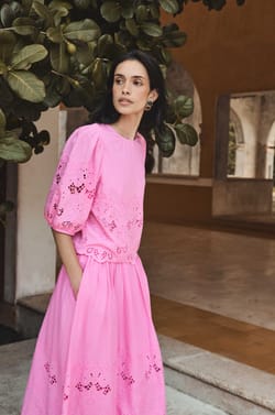 Embroidered cotton skirt BRUNE;${refinementColor}