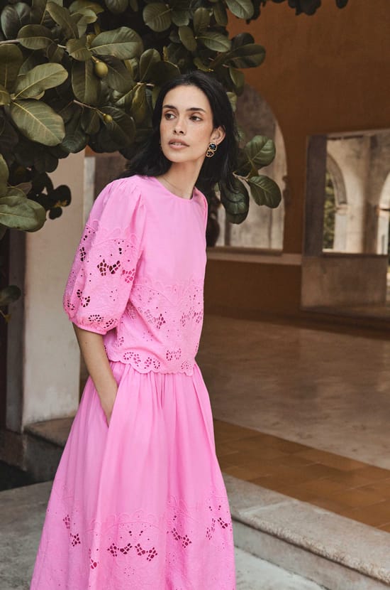Embroidered cotton skirt BRUNE;${refinementColor}
