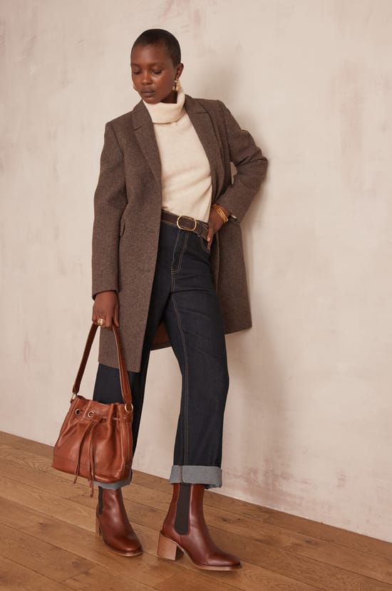 ANABELLE coat with chevron pattern;${refinementColor}