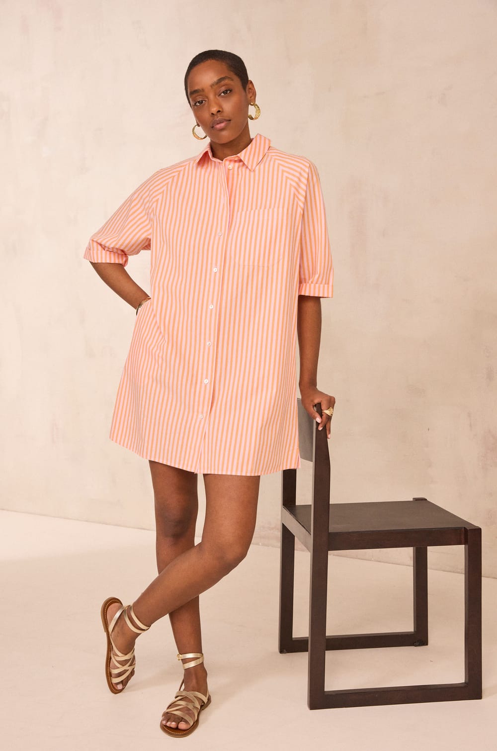 Striped cotton shirt dress BEST;${refinementColor}