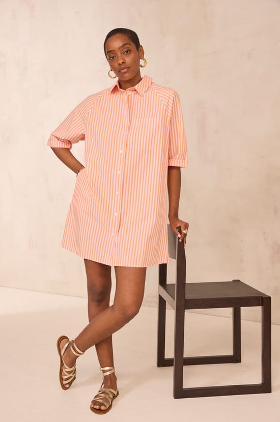 Striped cotton shirt dress BEST;${refinementColor}